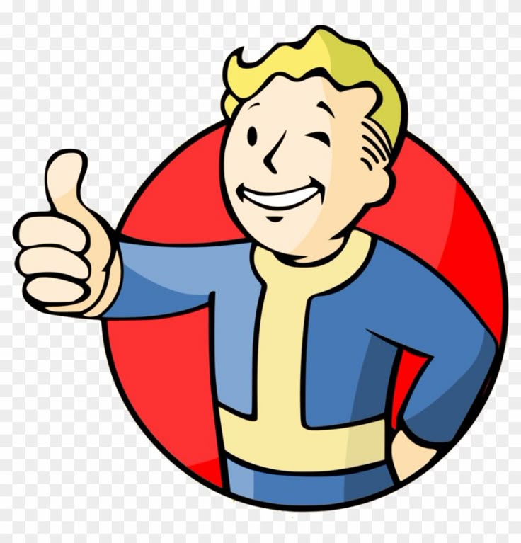 A picture of Vault Boy, the mascot of the Fallout video game series.